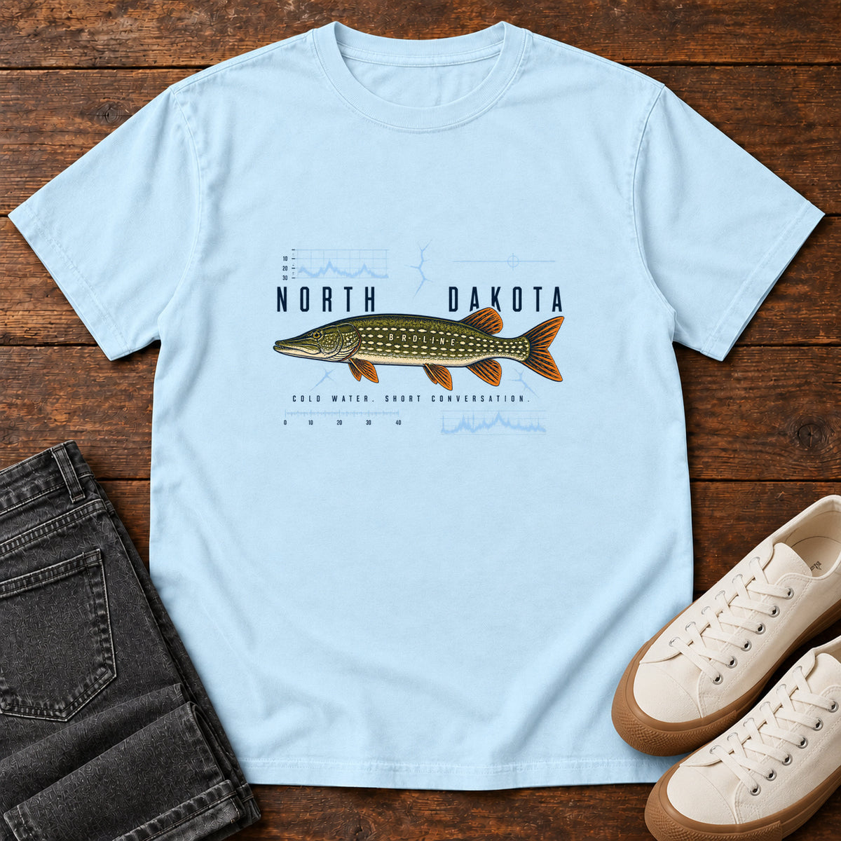 North Dakota Field Notes Sport Confused Pike T-Shirt in Chambray