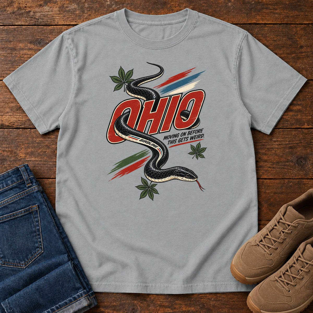 Ohio Moving on Before This Gets Weird Snake T-Shirt in Granite