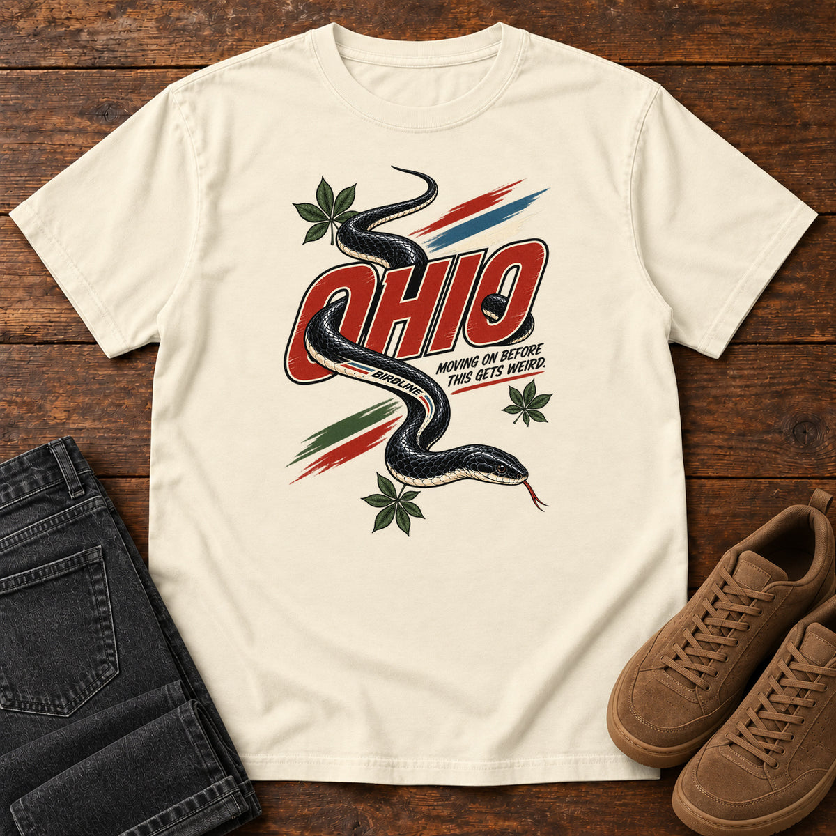 Ohio Moving on Before This Gets Weird Snake T-Shirt in Ivory