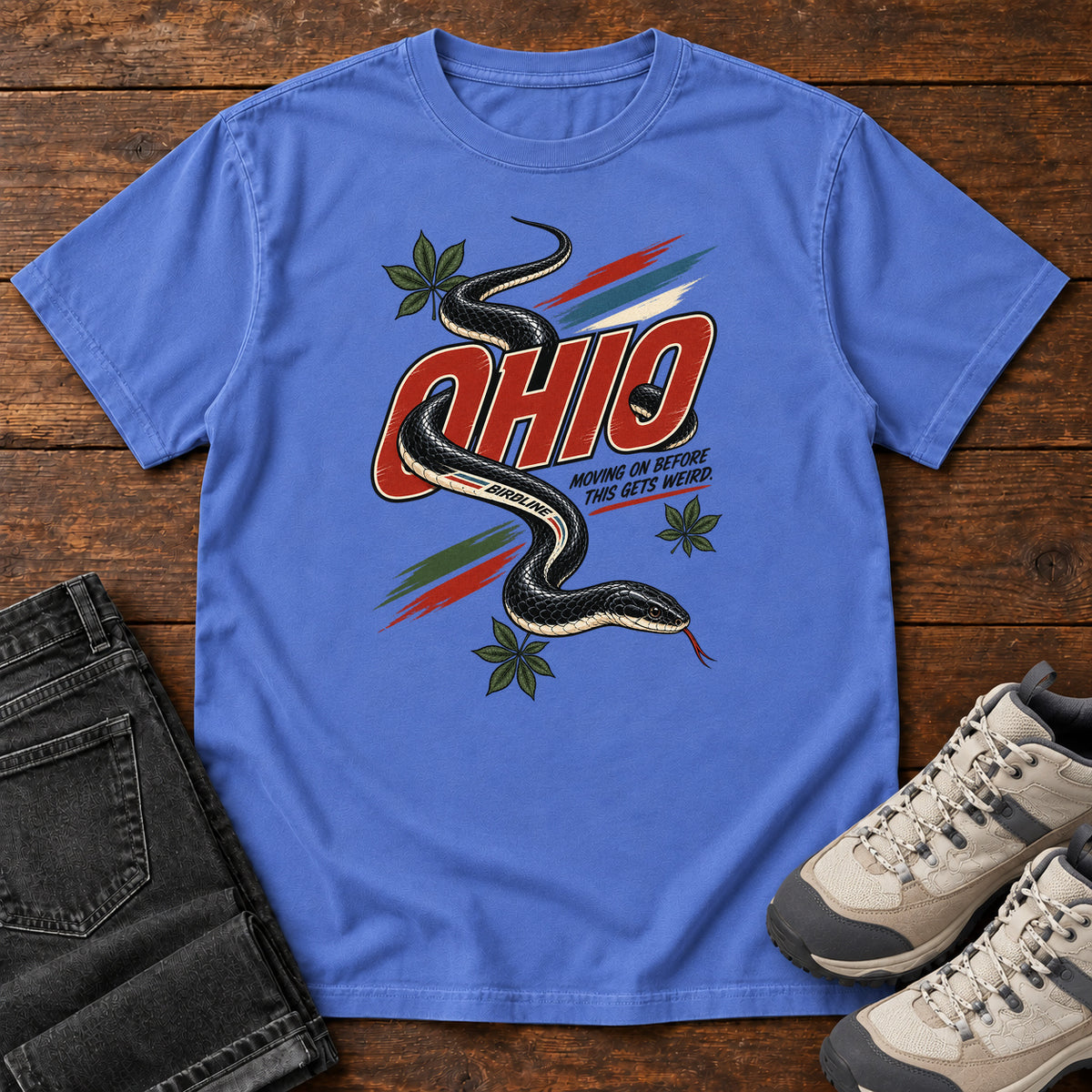 Ohio Moving on Before This Gets Weird Snake T-Shirt in Mystic Blue
