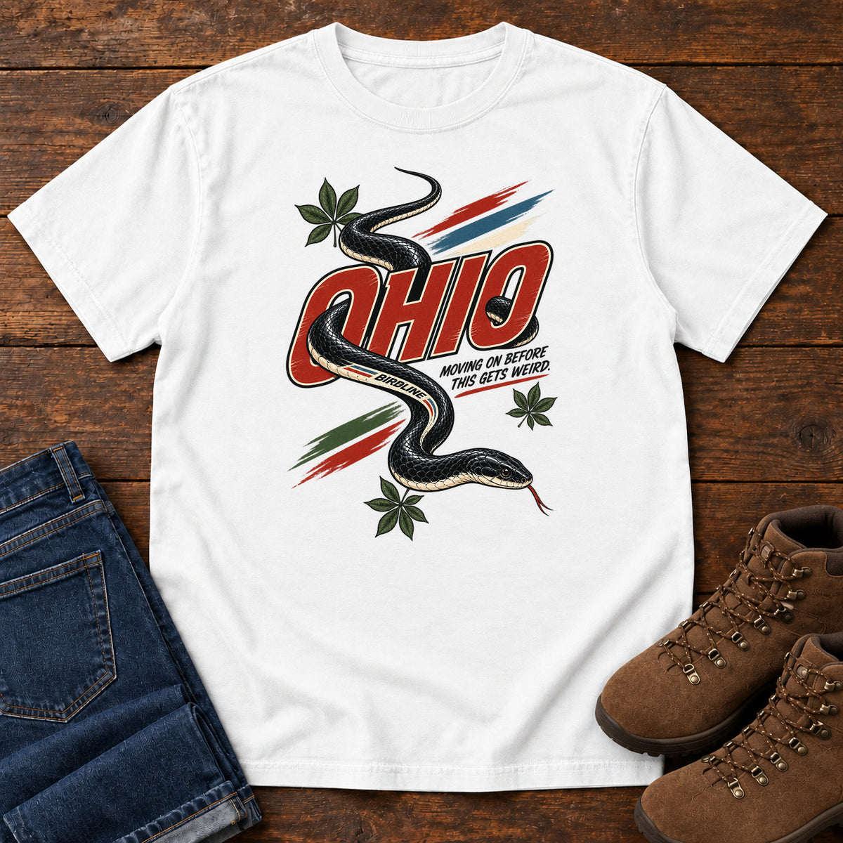 Ohio Moving on Before This Gets Weird Snake T-Shirt in White