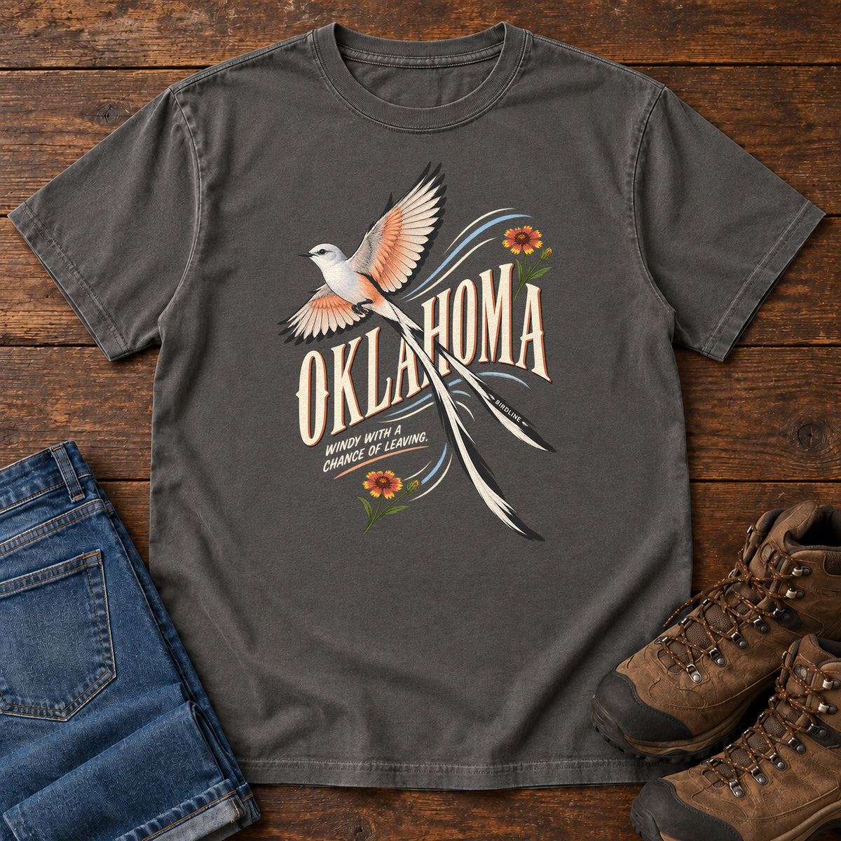 Oklahoma Wind with a Chance of Leaving Scissortail T-Shirt in Pepper