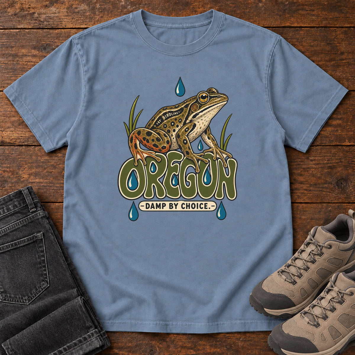 Oregon Damp by Choice Frog T-Shirt in Blue Jean