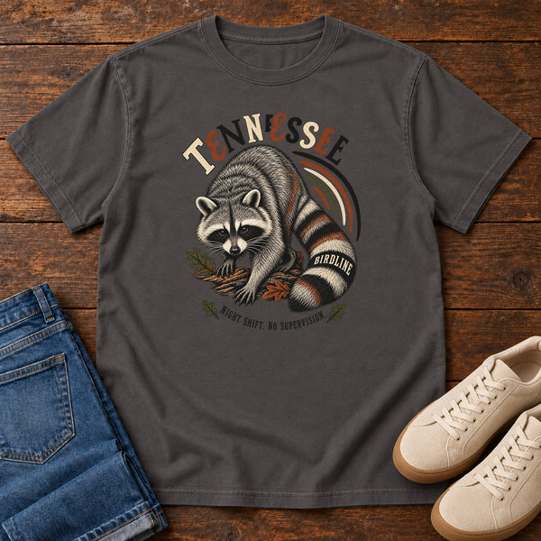 Tennessee Night Shift No Supervisor Raccoon T-Shirt, alternate view