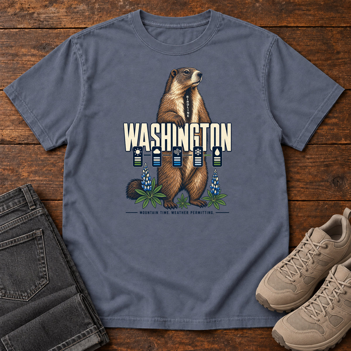 Washington Mountain Time Weather Permitting Marmot T-Shirt in Denim