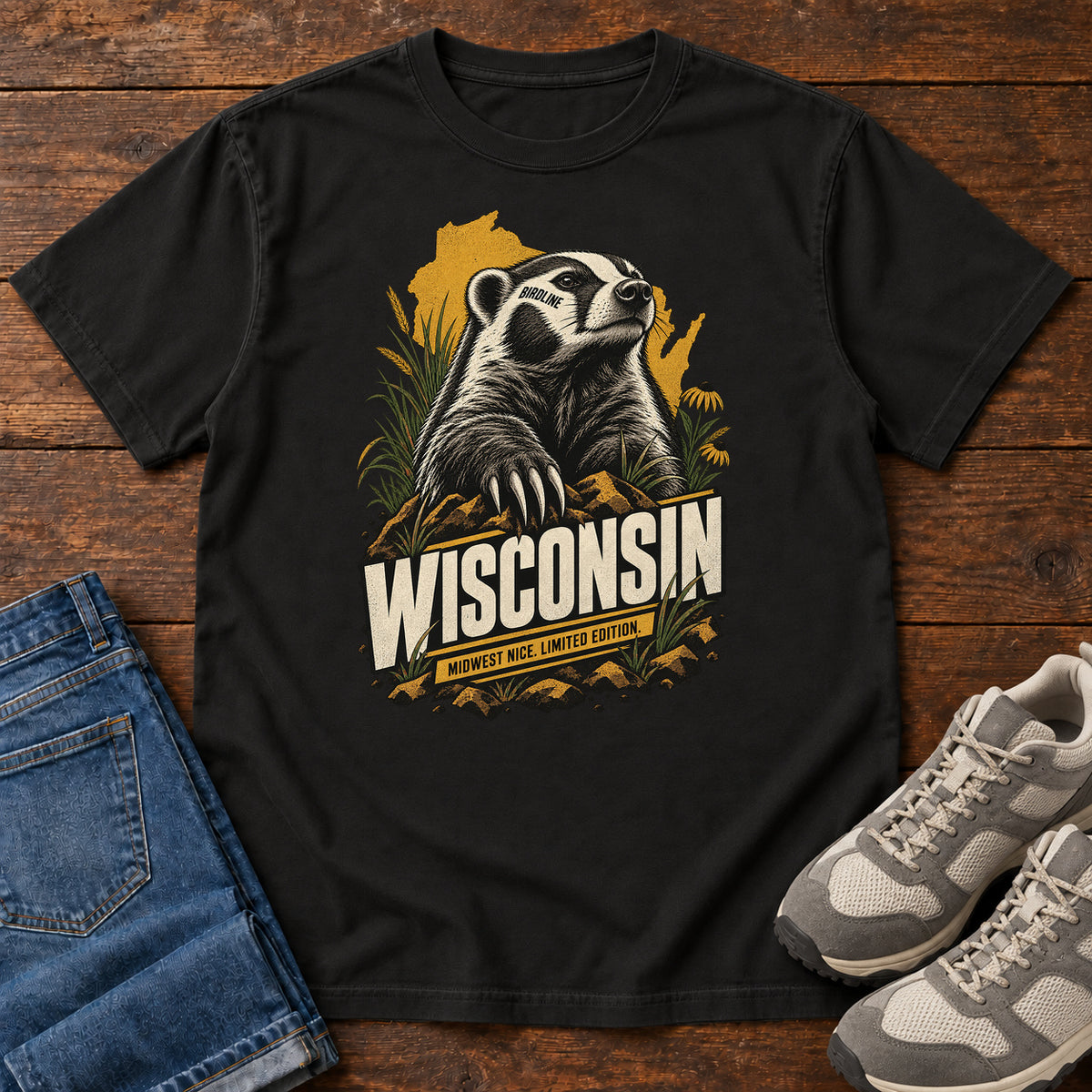 Wisconsin Midwest Nice Limited Edition Badger T-Shirt in Black