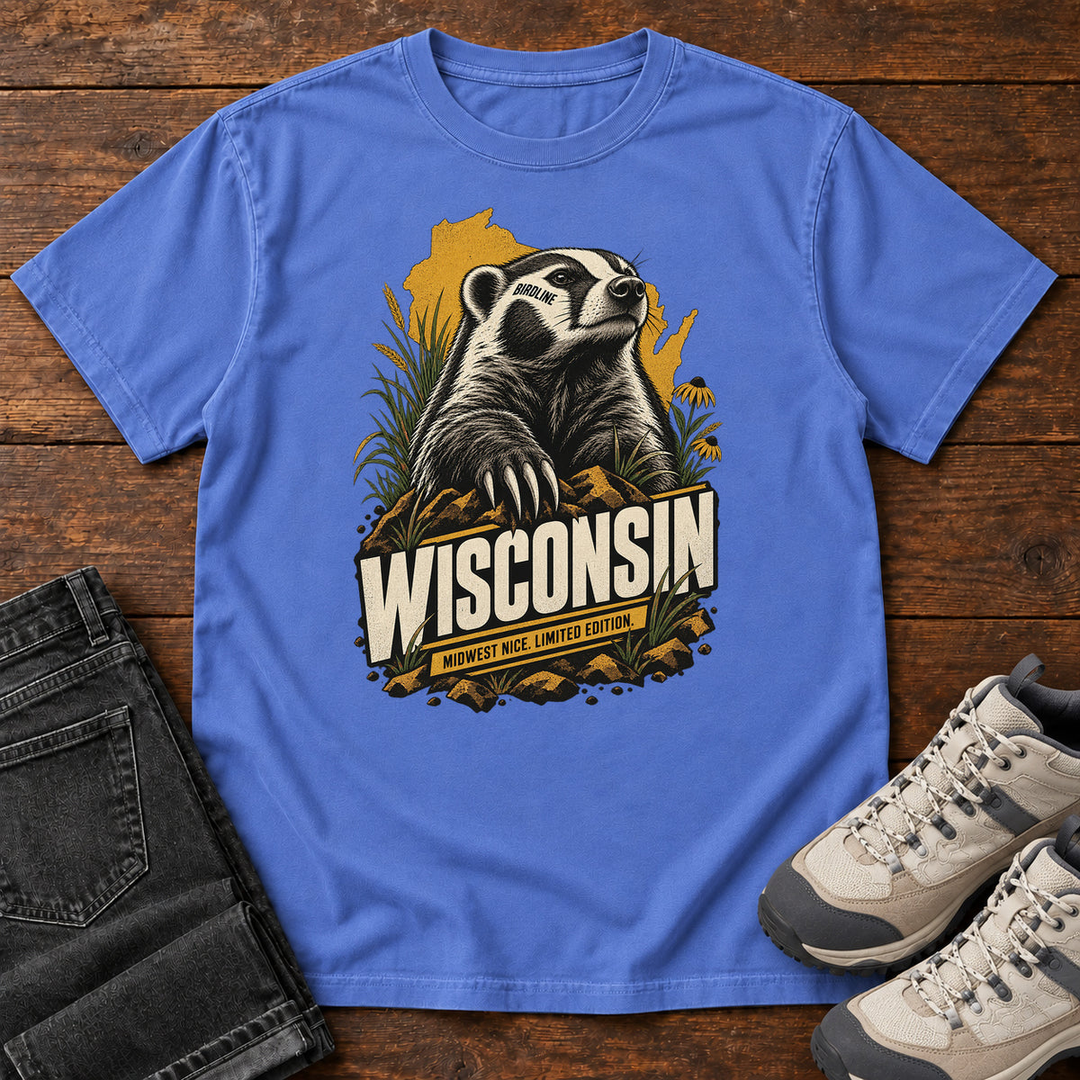 Wisconsin Midwest Nice Limited Edition Badger T-Shirt in Mystic Blue