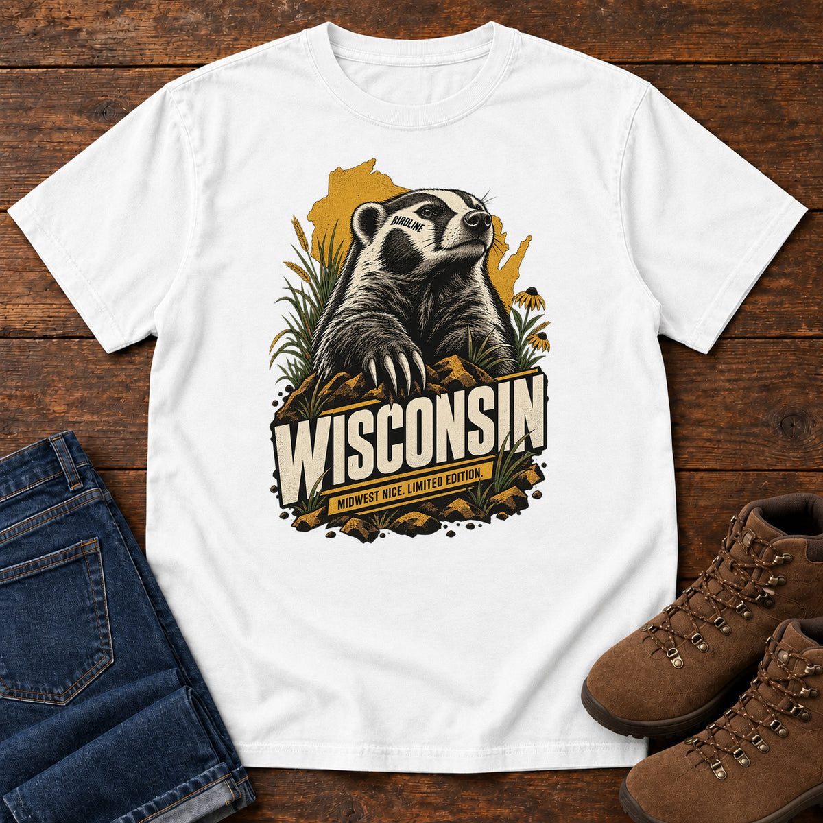 Wisconsin Midwest Nice Limited Edition Badger T-Shirt in White