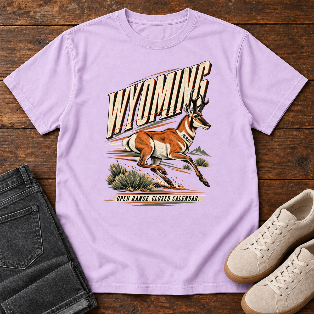 Wyoming Open Range Closed Calendar Pronghorn T-Shirt in Orchid
