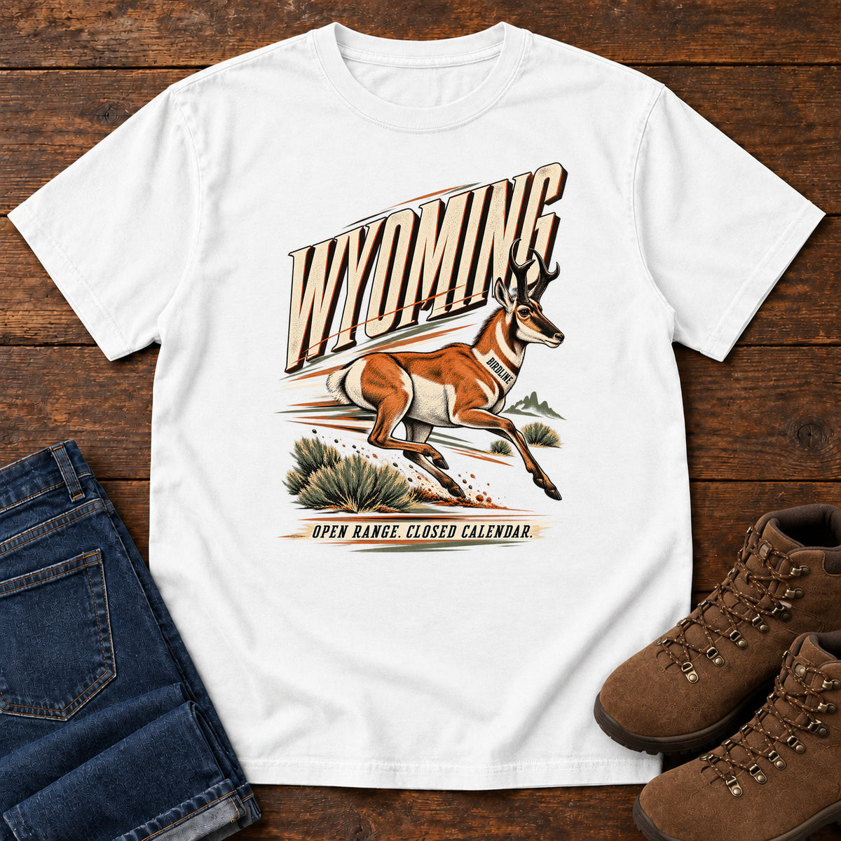 Wyoming Open Range Closed Calendar Pronghorn T-Shirt in White