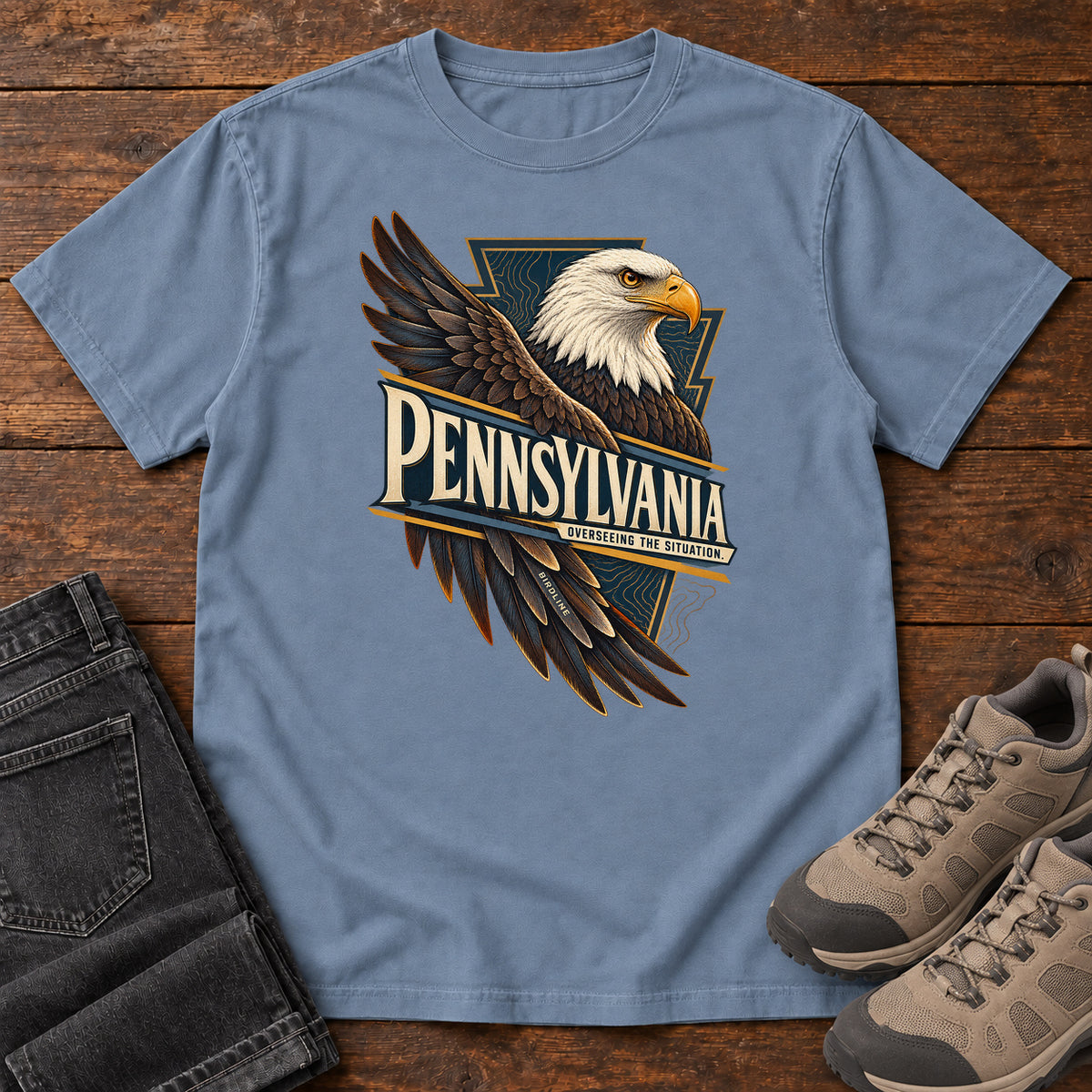 Pennsylvania Overseeing the Situation Eagle T-Shirt in Blue Jean