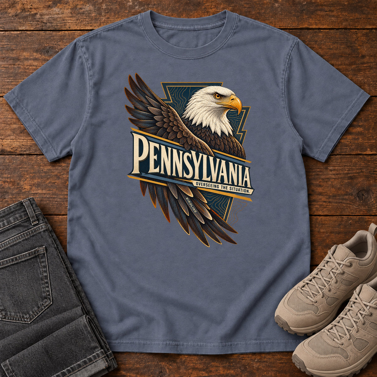 Pennsylvania Overseeing the Situation Eagle T-Shirt in Denim