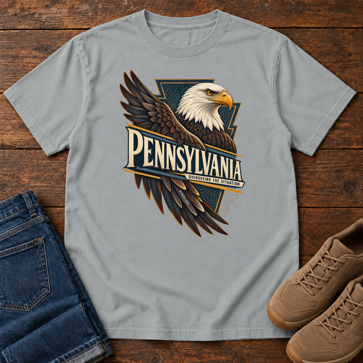 Pennsylvania Overseeing the Situation Eagle T-Shirt in Granite