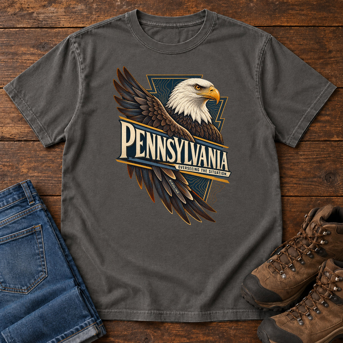 Pennsylvania Overseeing the Situation Eagle T-Shirt in Pepper
