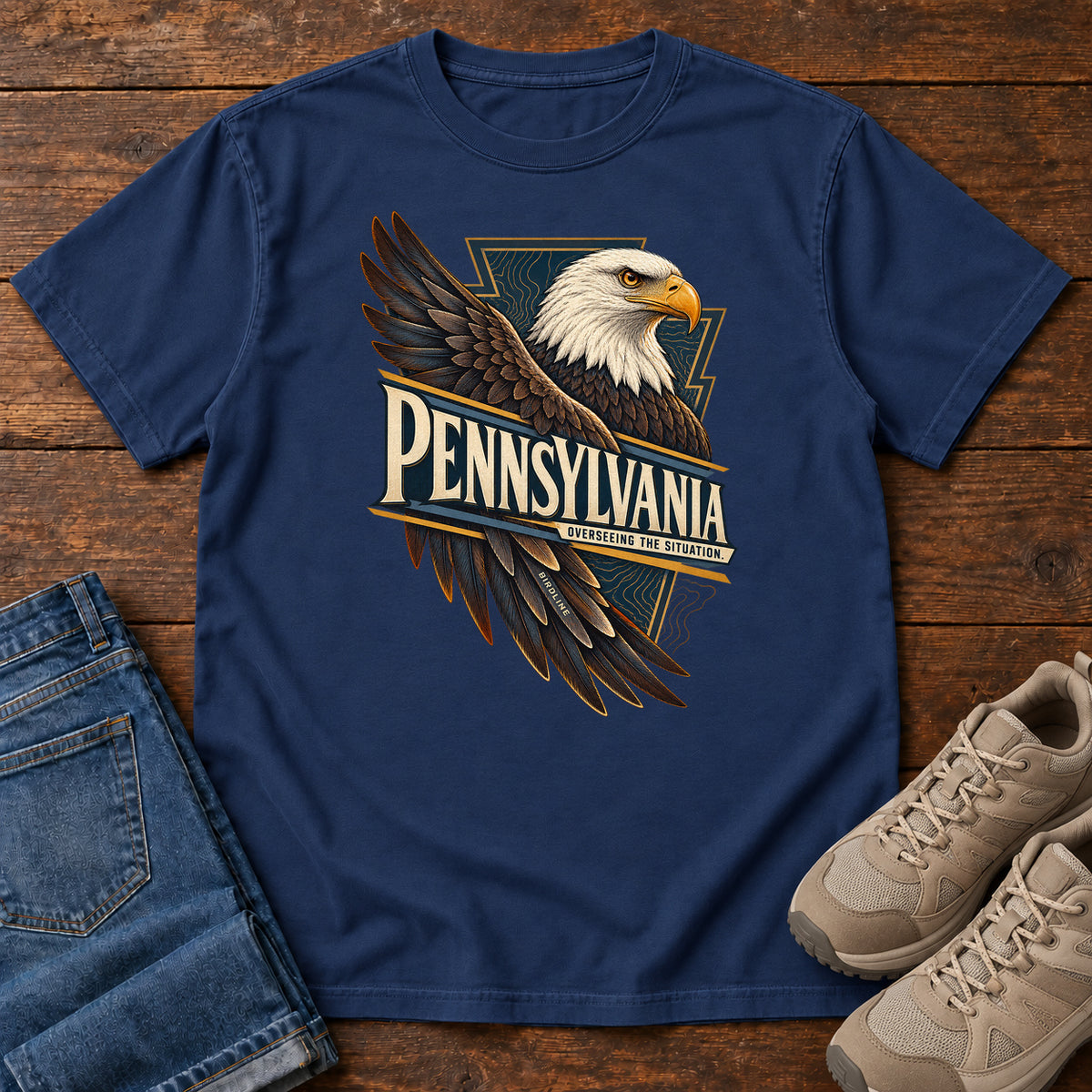 Pennsylvania Overseeing the Situation Eagle T-Shirt in True Navy