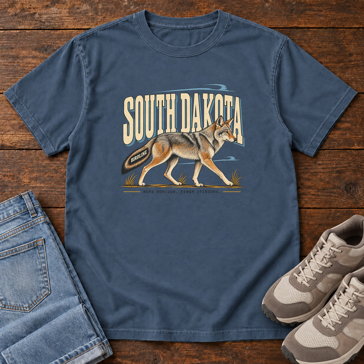 South Dakota More Horizon Fewer Opinions Coyote T-Shirt in Midnight