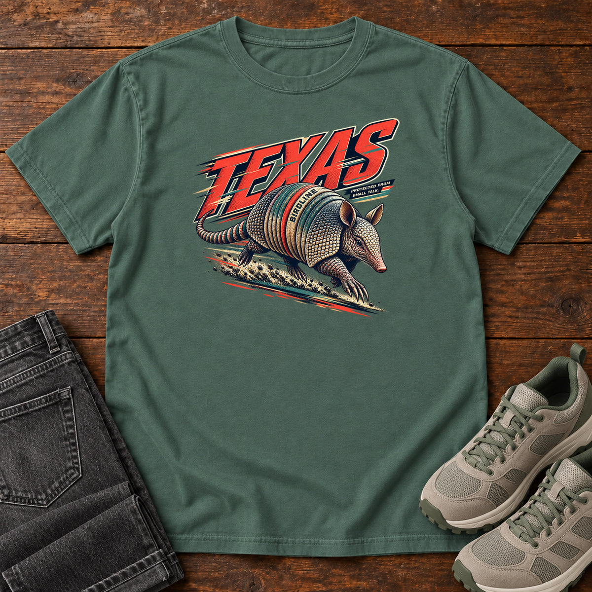 Texas Protected from the Sun Armadillo T-Shirt in Blue Spruce