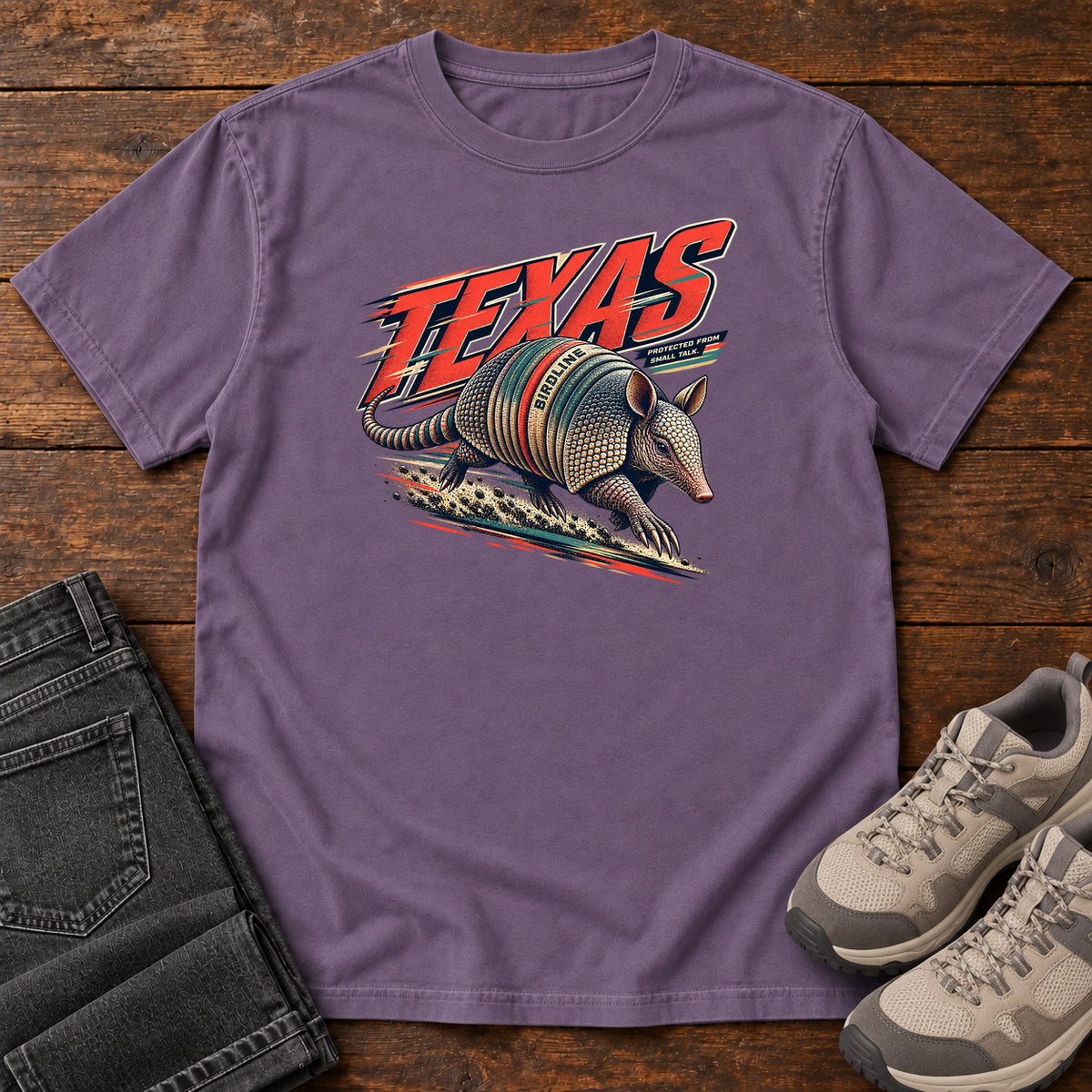 Texas Protected from the Sun Armadillo T-Shirt in Grape