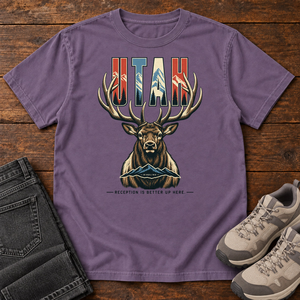 Utah Reception Is Better Up Here Elk T-Shirt in Grape