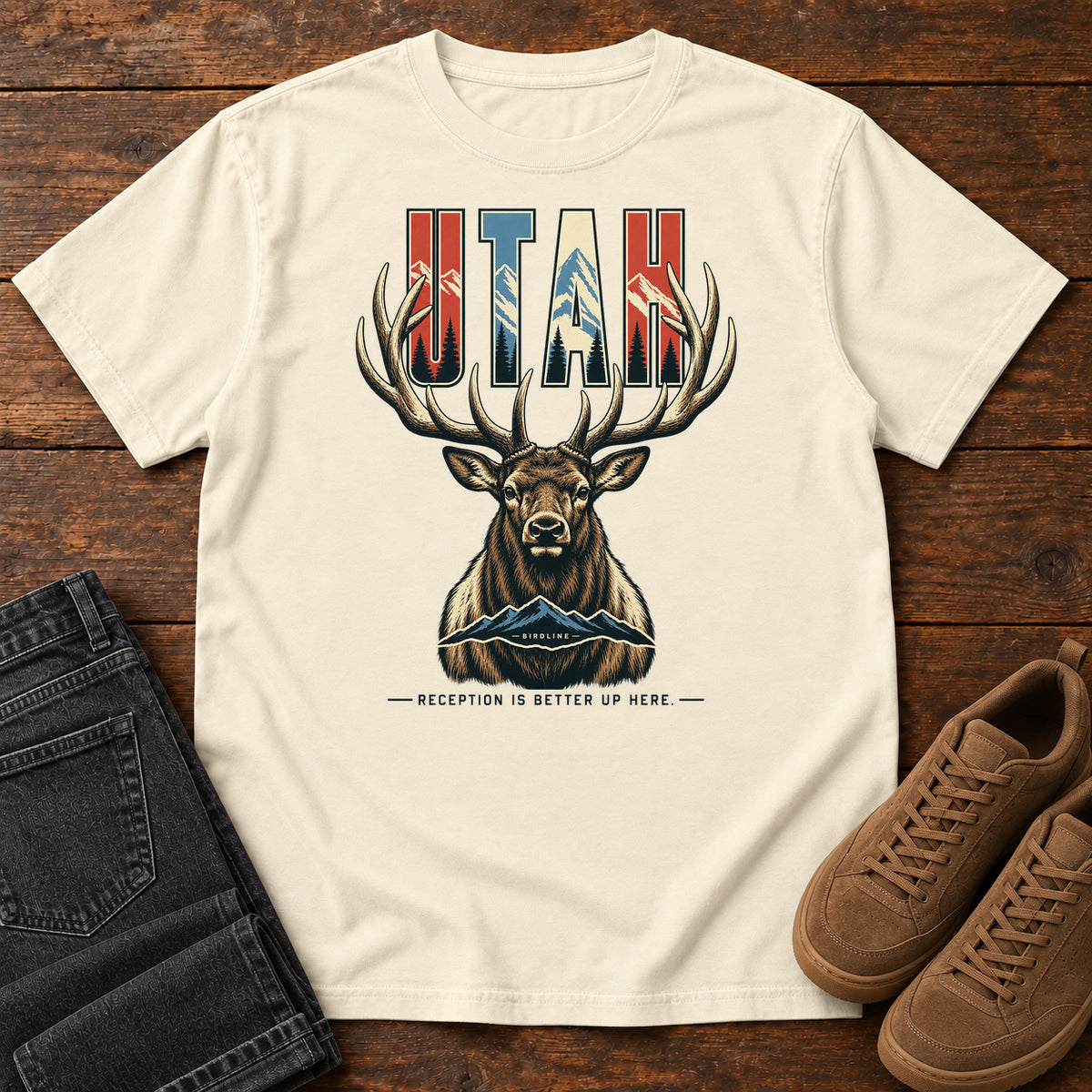 Utah Reception Is Better Up Here Elk T-Shirt in Ivory