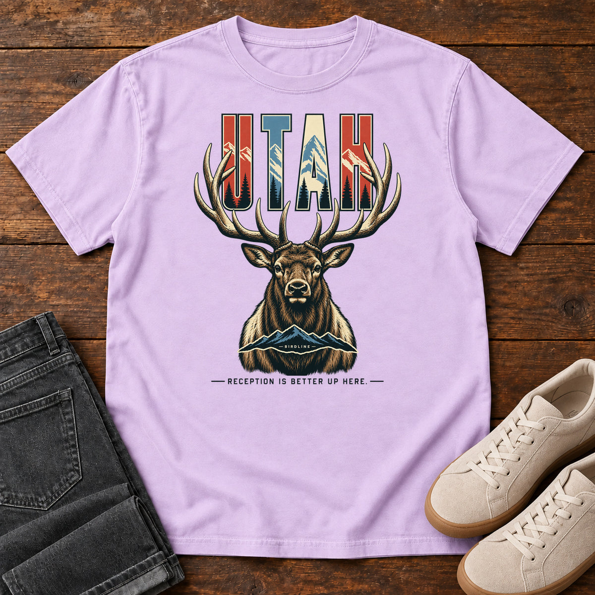 Utah Reception Is Better Up Here Elk T-Shirt in Orchid