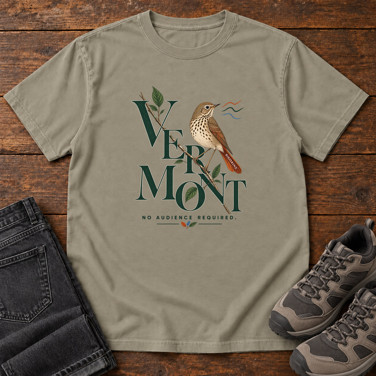 Vermont No Audience Required Thrush T-Shirt in Sandstone