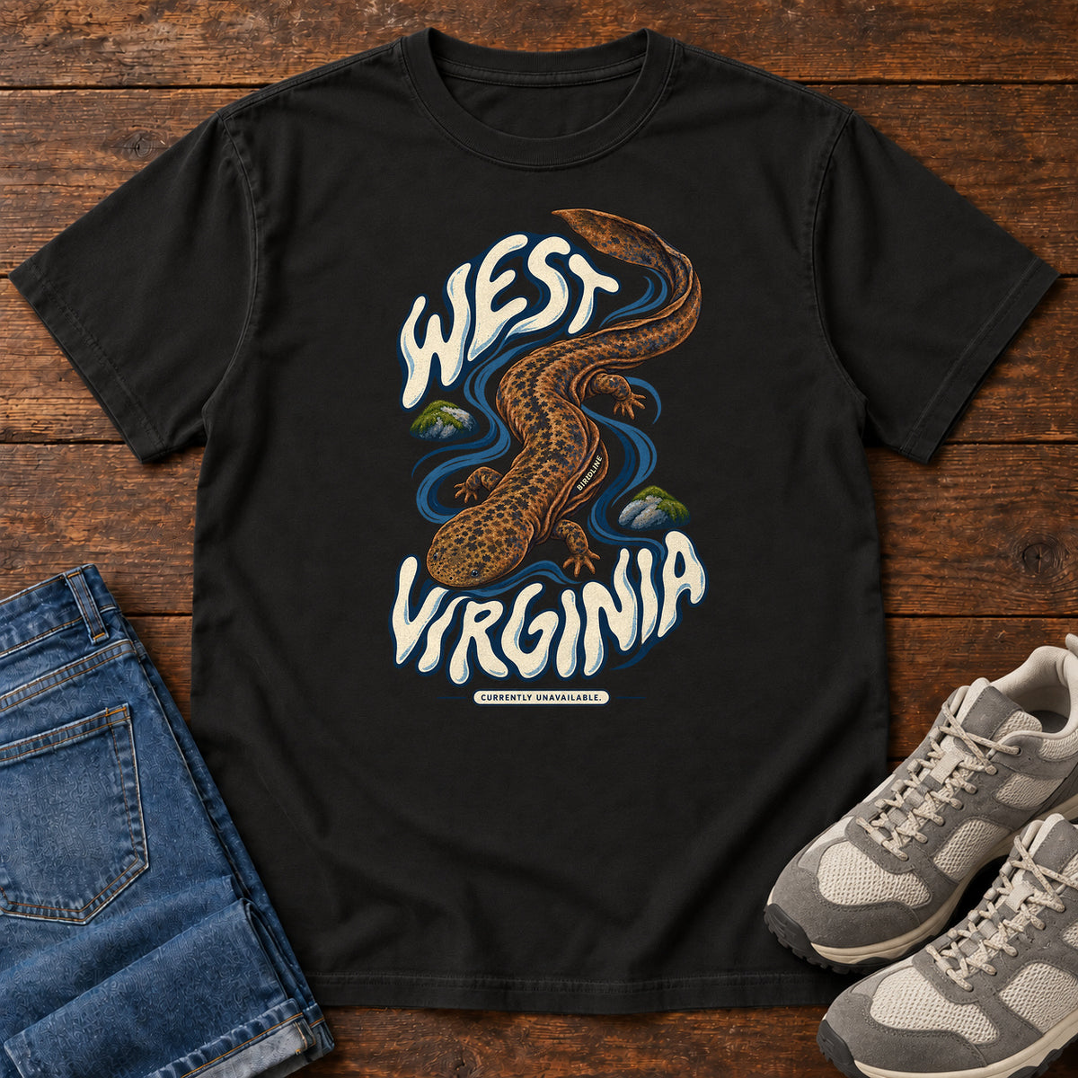 West Virginia Currently Unavailable Hellbender T-Shirt in Black