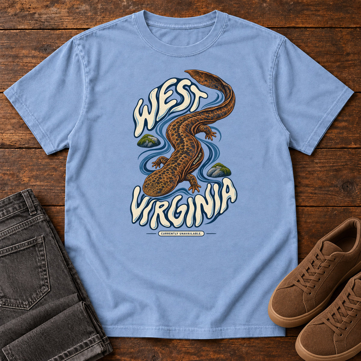 West Virginia Currently Unavailable Hellbender T-Shirt in Washed Denim