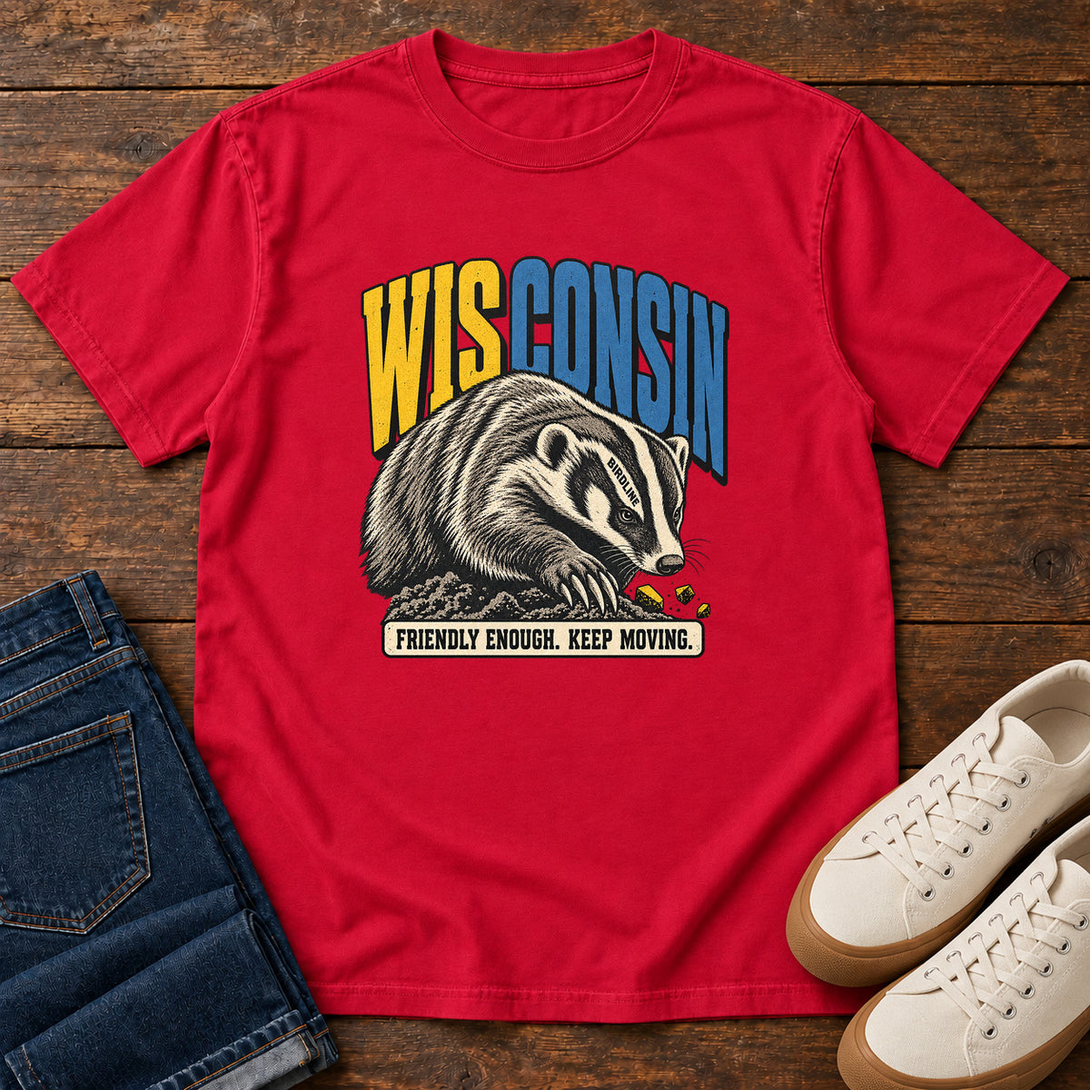 Wisconsin Friendly Enough Keep Moving Badger T-Shirt in Red
