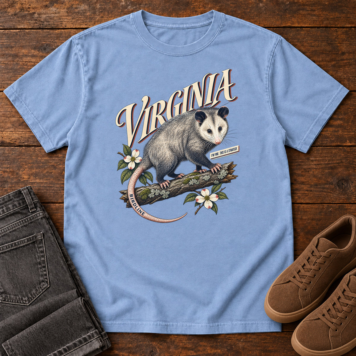 Virginia Opossum T-Shirt in Washed Denim