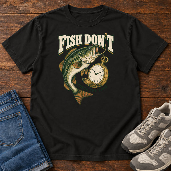 Fish Don't Check the Time T-Shirt in Black, front view