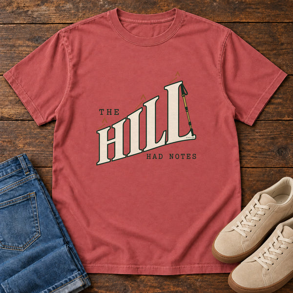 The Hill Had Notes T-Shirt in Crimson, front view