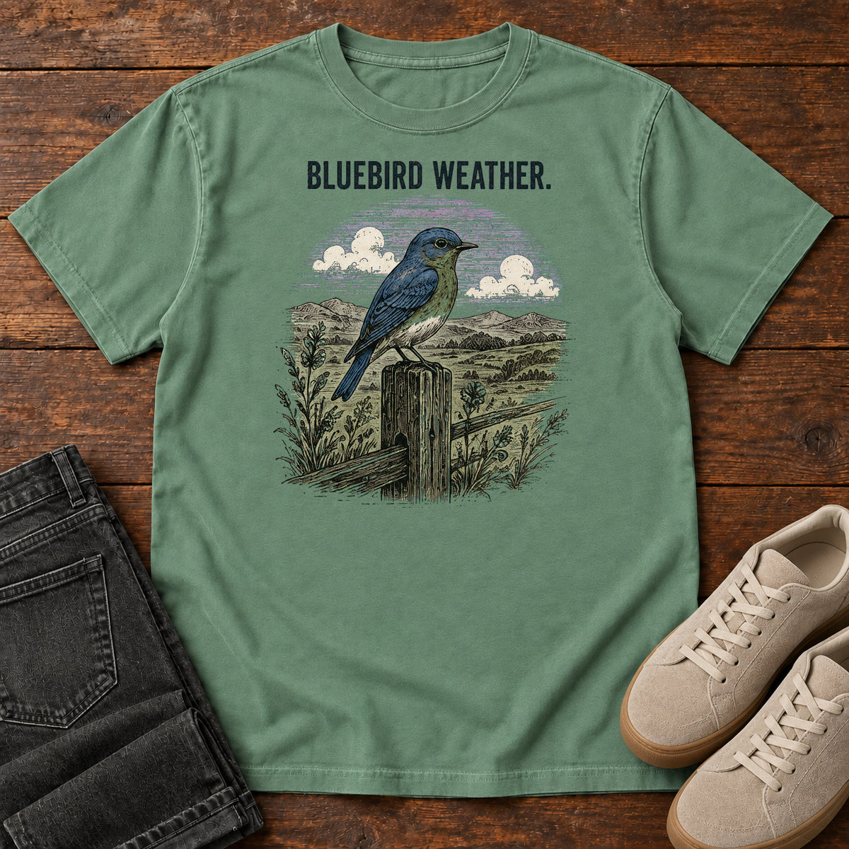 Bluebird Weather Meadow T-Shirt in Light Green