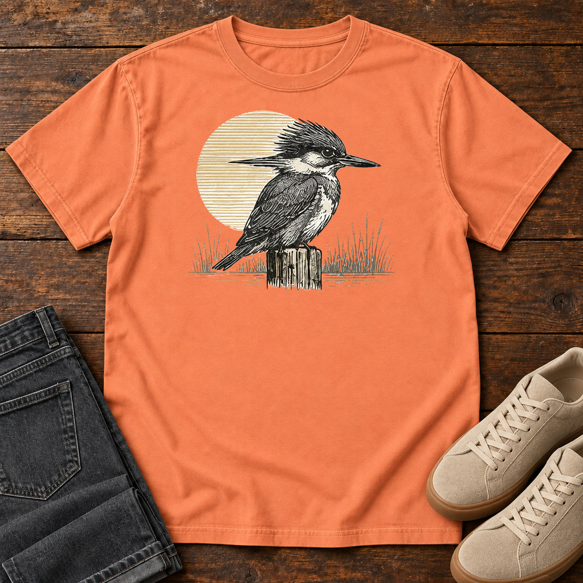 Kingfisher At Rest T-Shirt in Terracotta