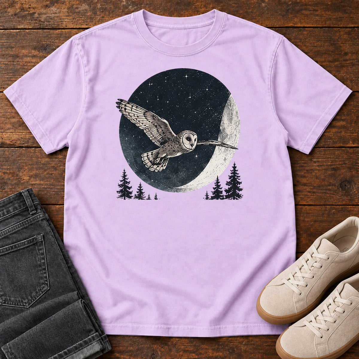 Barn Owl Moon T-Shirt in Orchid