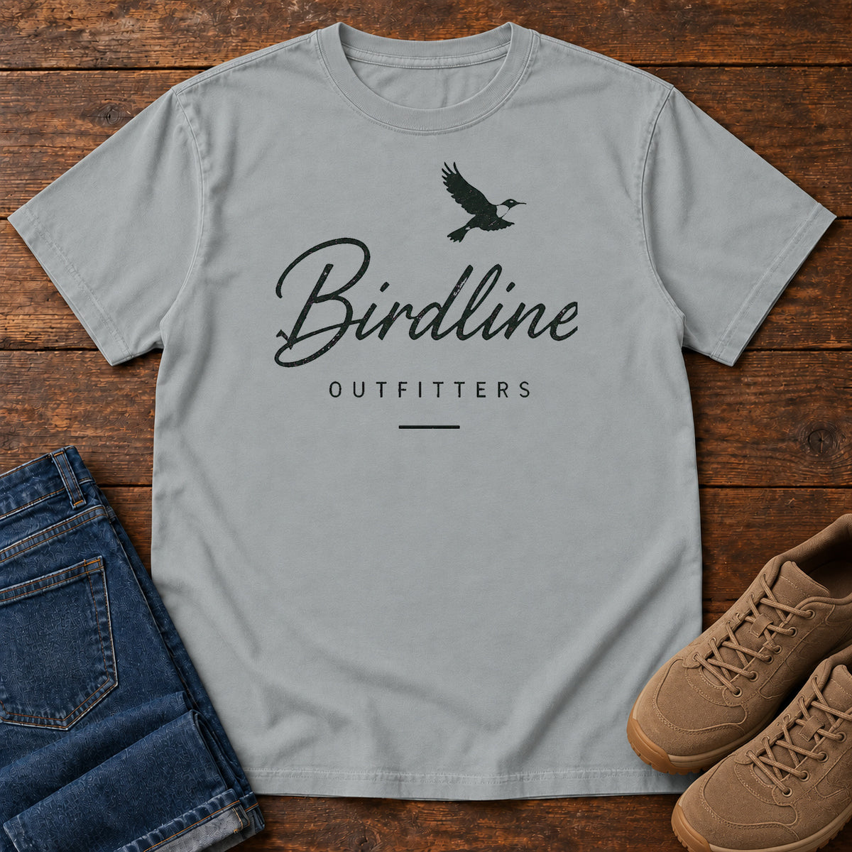 Birdline Script Logo T-Shirt in Granite