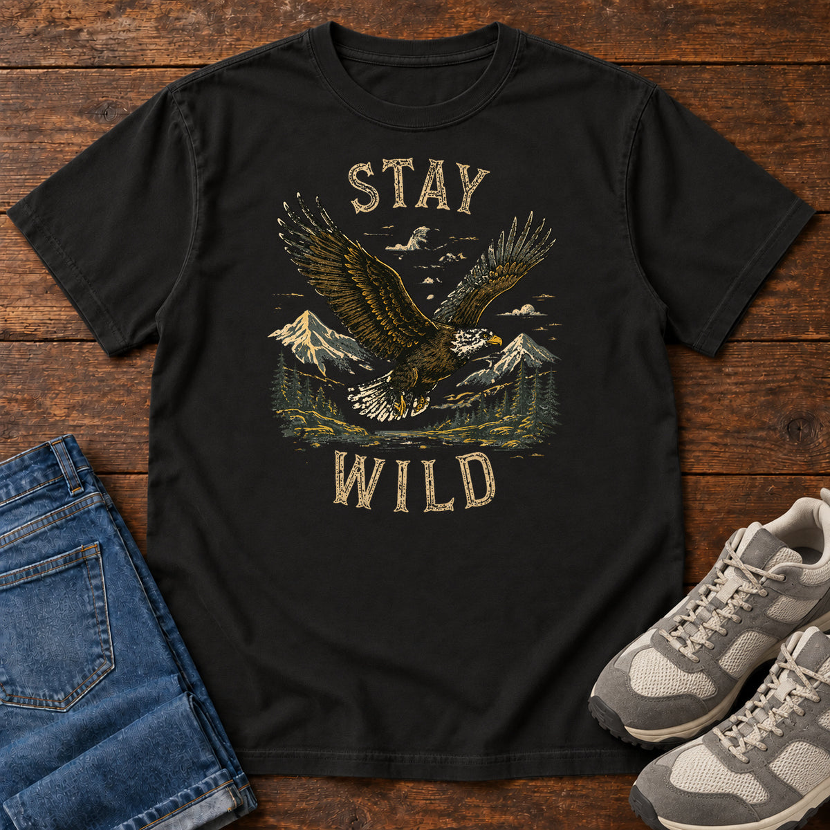 Stay Wild Eagle T-shirt in Black
