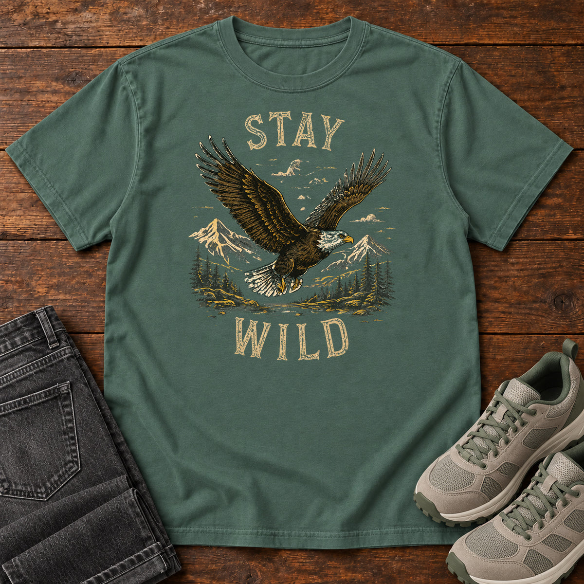 Stay Wild Eagle T-shirt in Blue Spruce