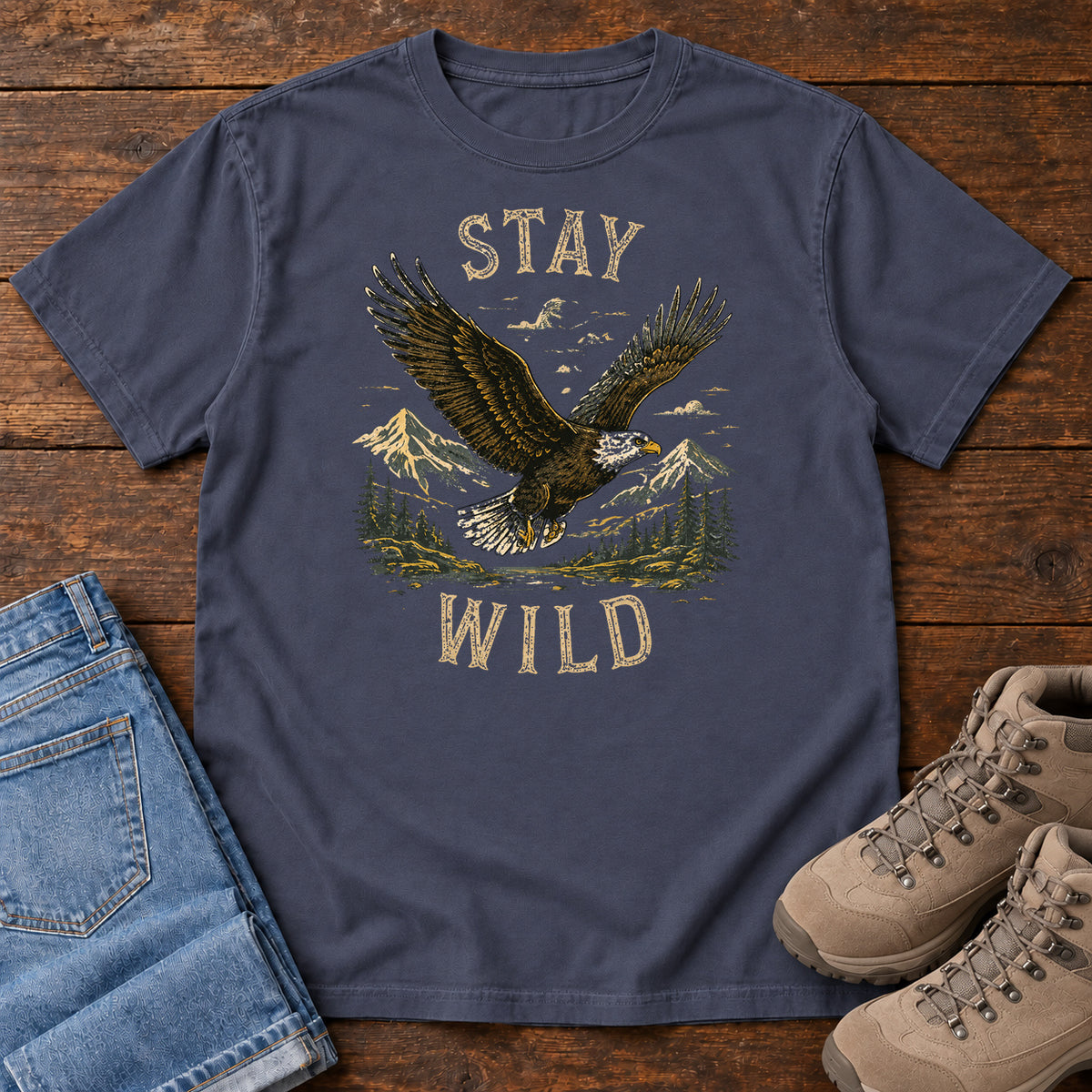 Stay Wild Eagle T-shirt in Navy