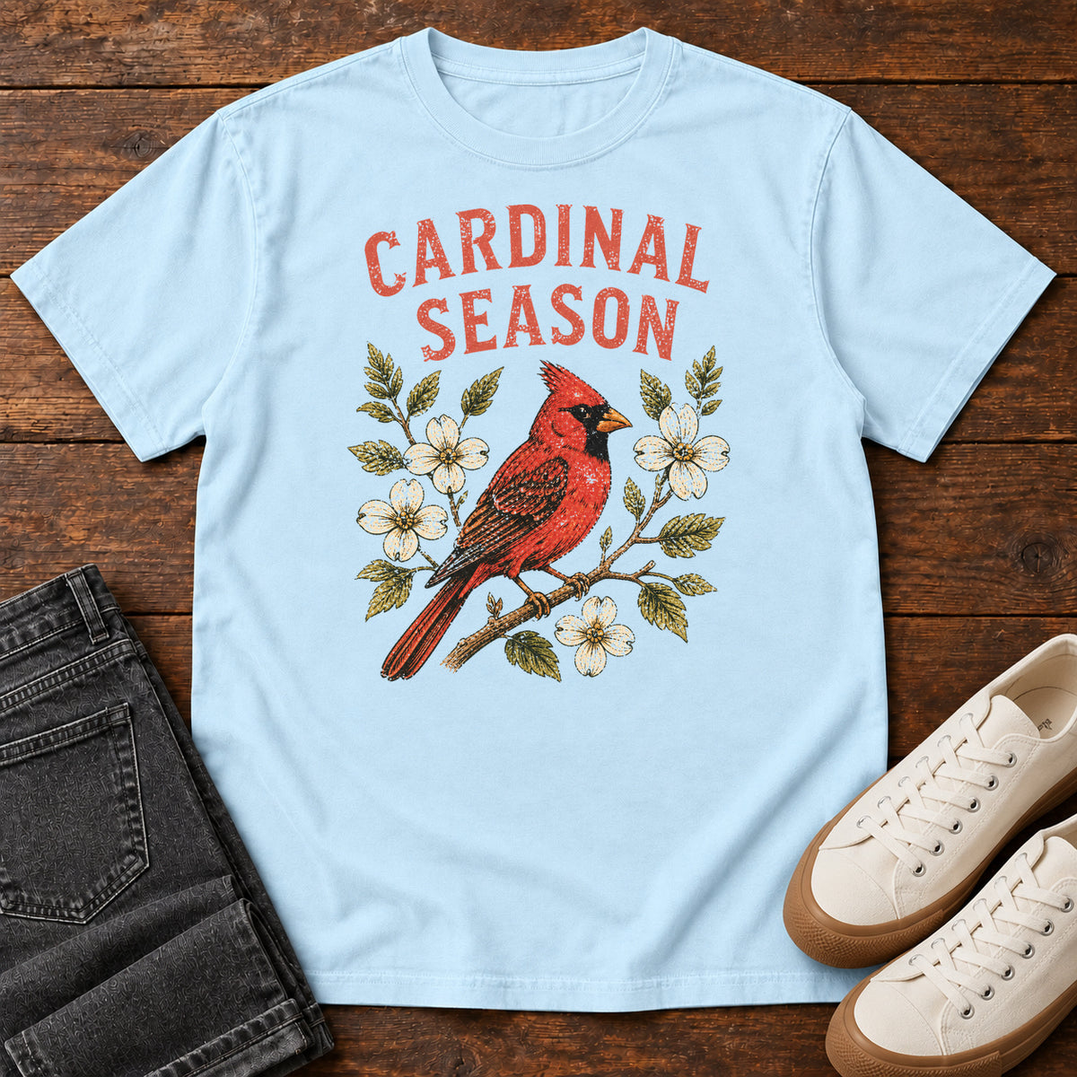 Cardinal Season T-shirt in Chambray