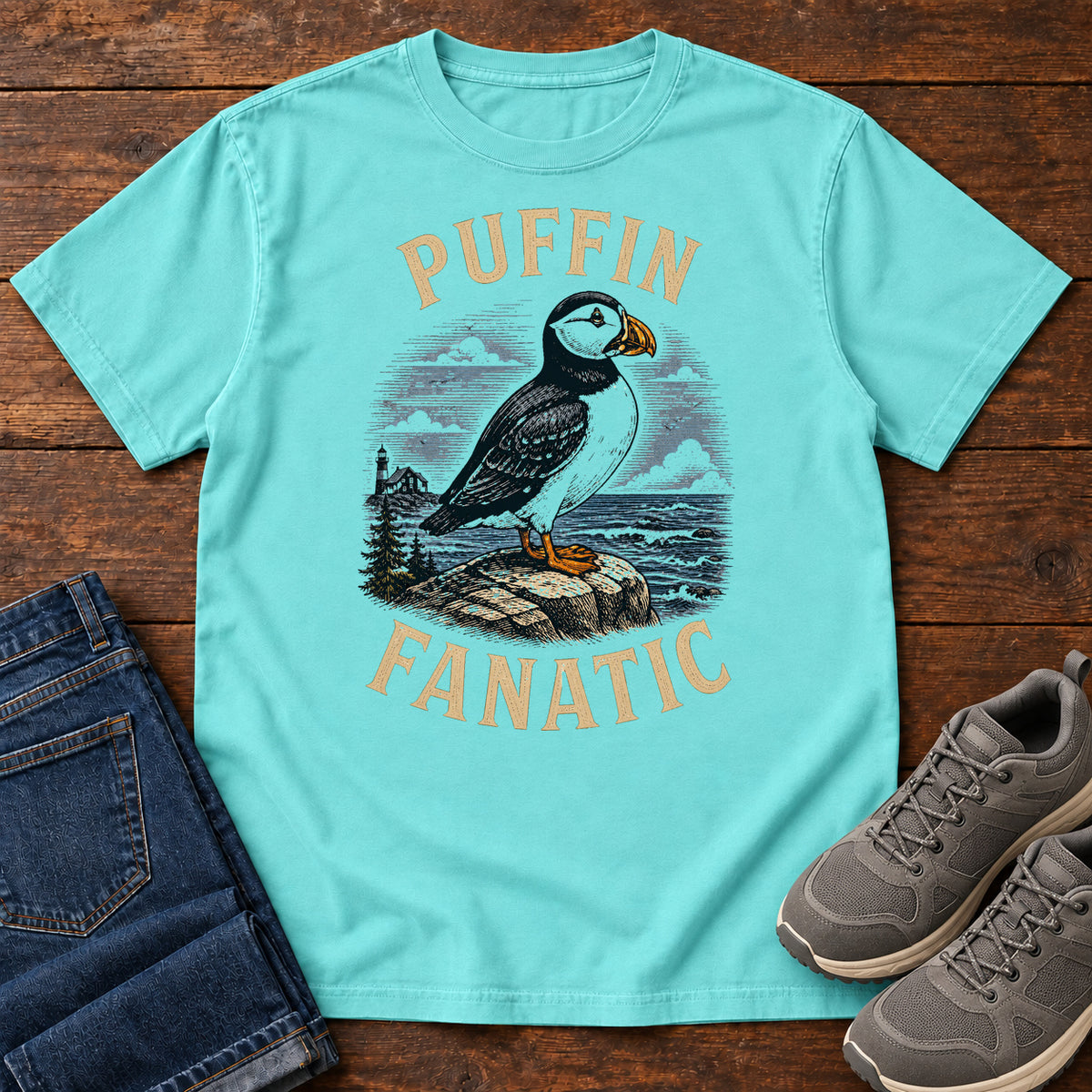 Puffin Fanatic T-shirt in Lagoon Blue