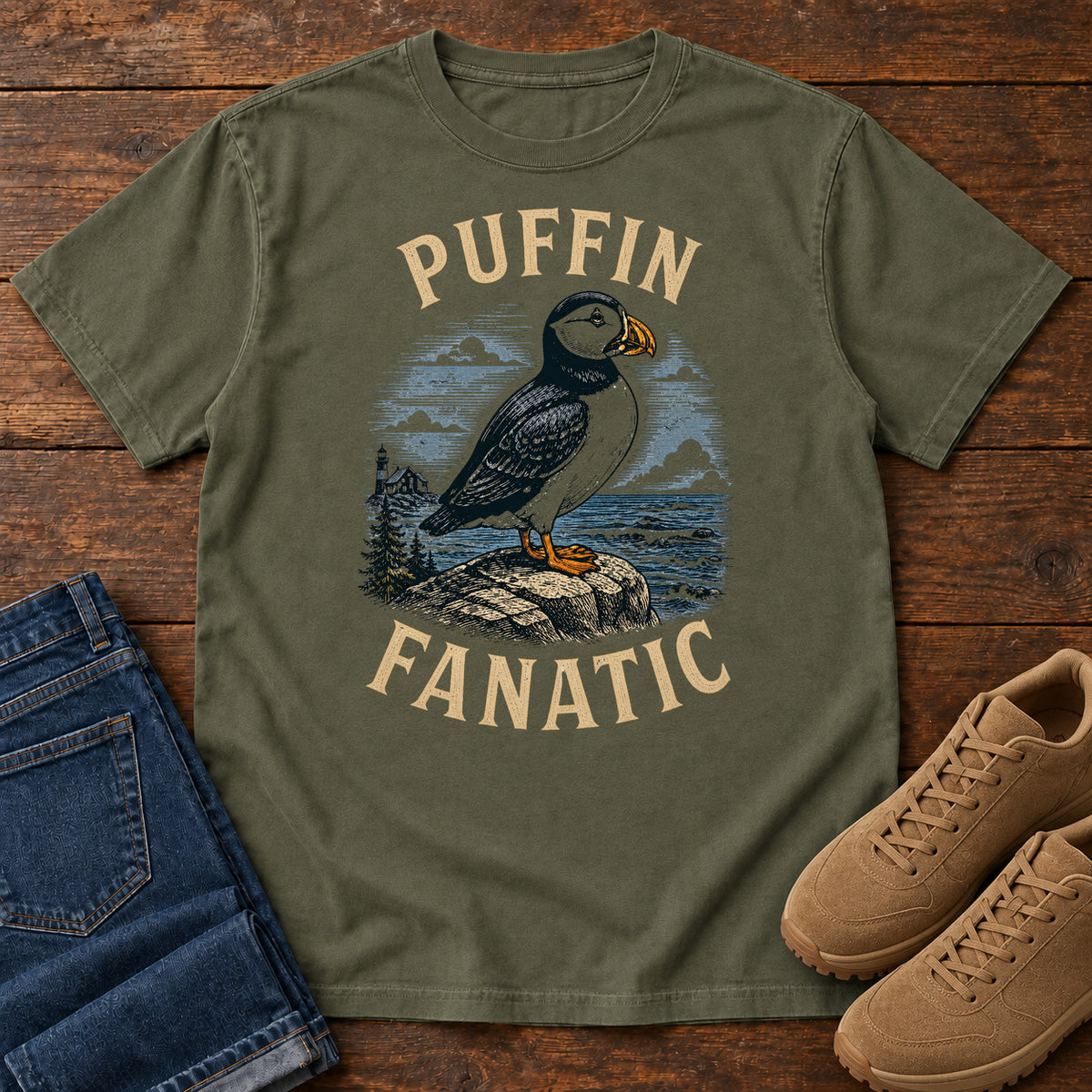 Puffin Fanatic T-shirt in Sage