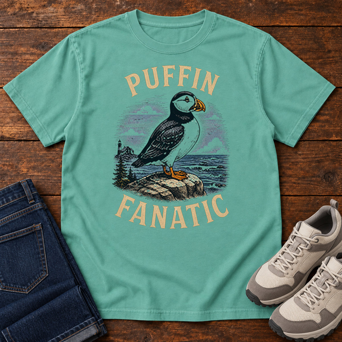 Puffin Fanatic T-shirt in Seafoam