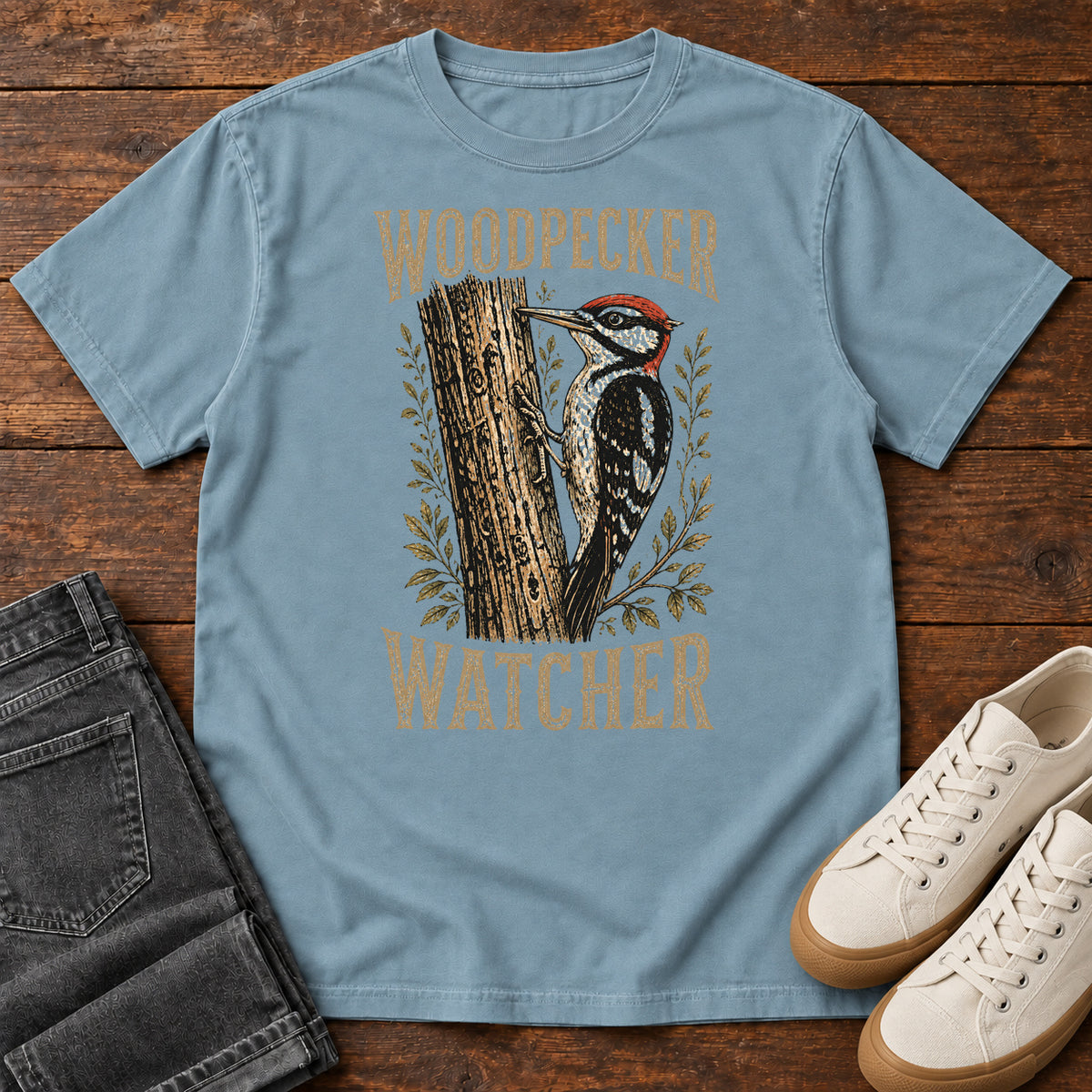 Woodpecker Watcher T-shirt in Ice Blue