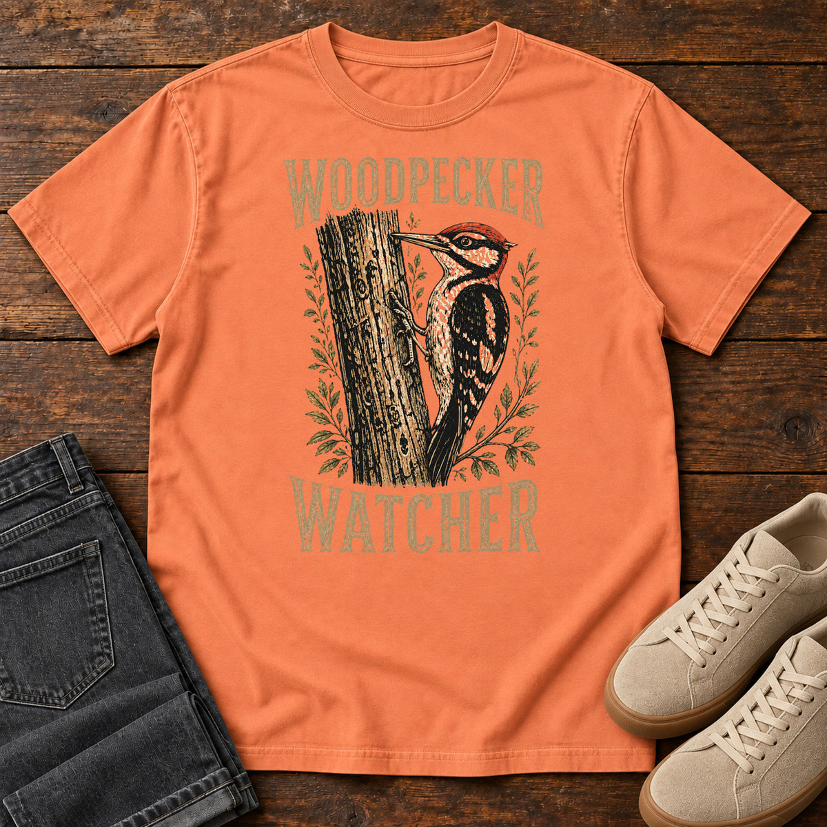 Woodpecker Watcher T-shirt in Terracotta
