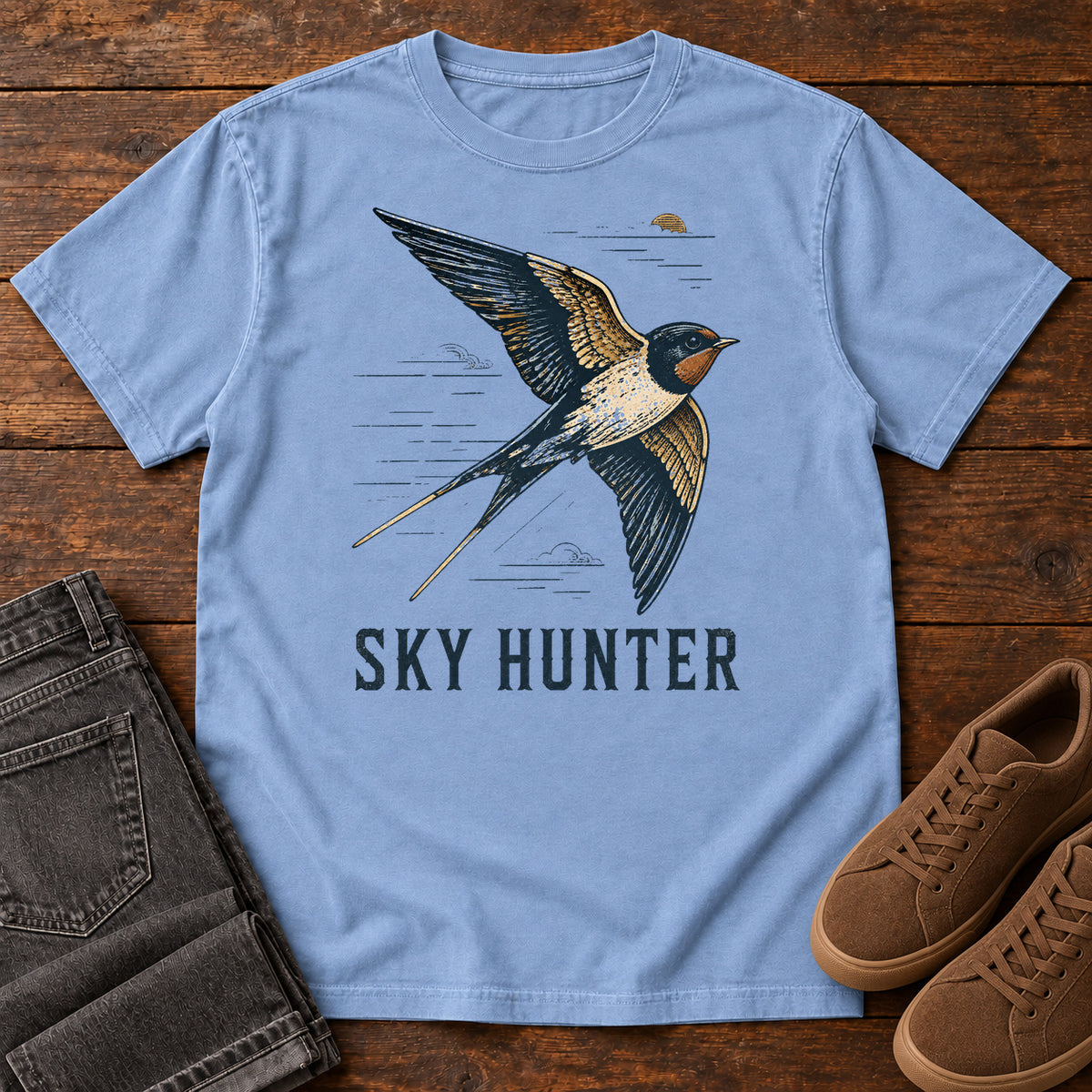 Sky Hunter T-shirt in Washed Denim