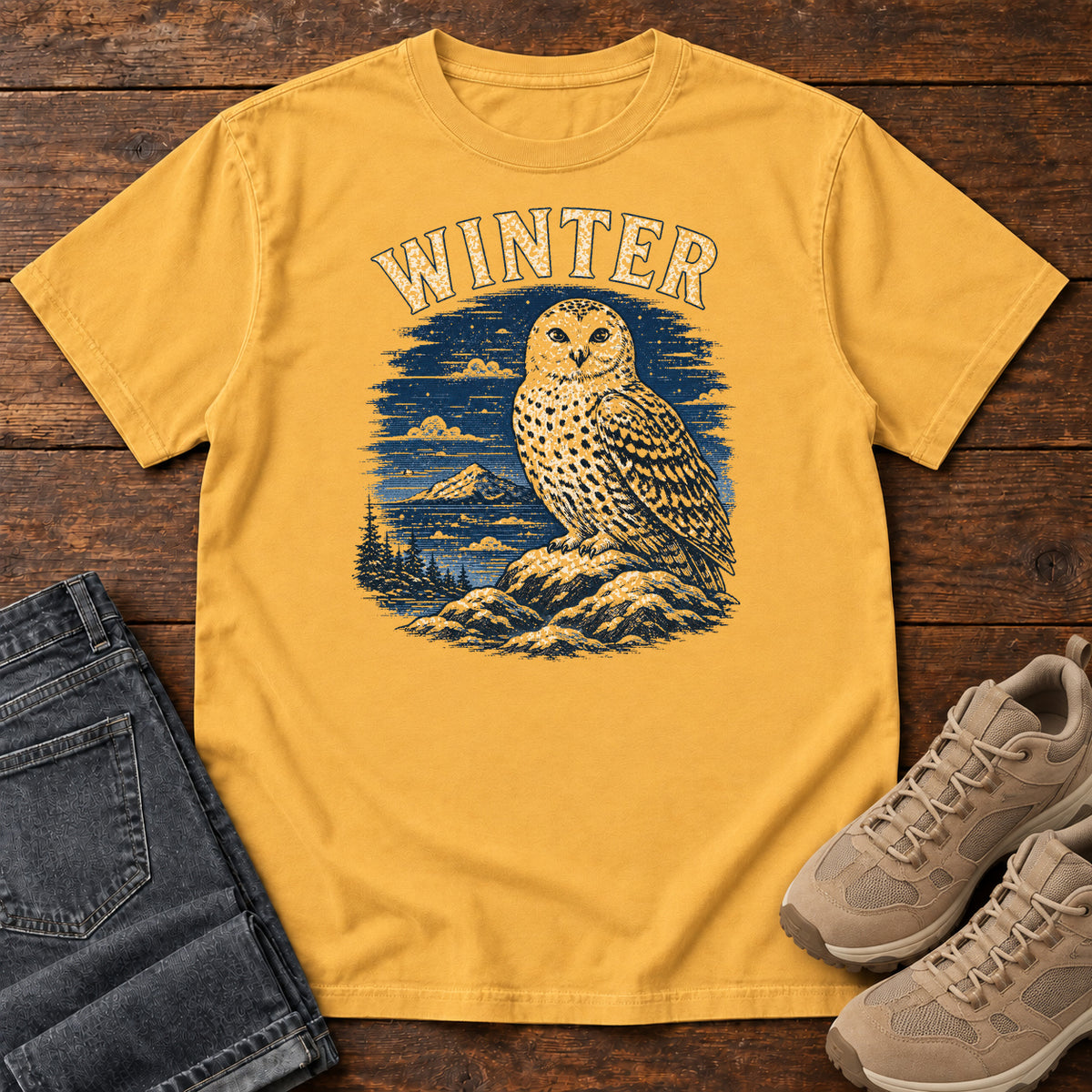 Winter Owl T-shirt in Mustard
