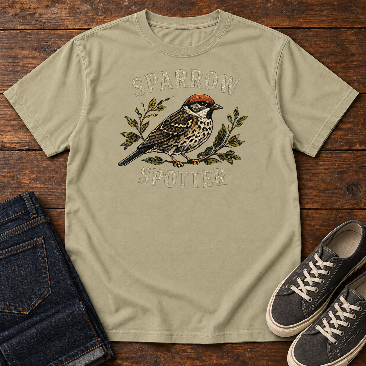 Sparrow Spotter T-shirt in Khaki
