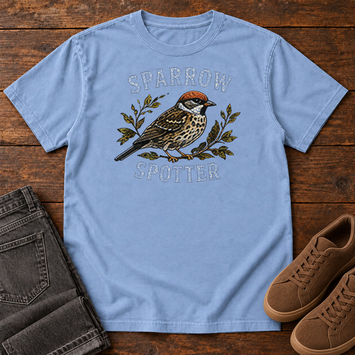 Sparrow Spotter T-shirt in Washed Denim