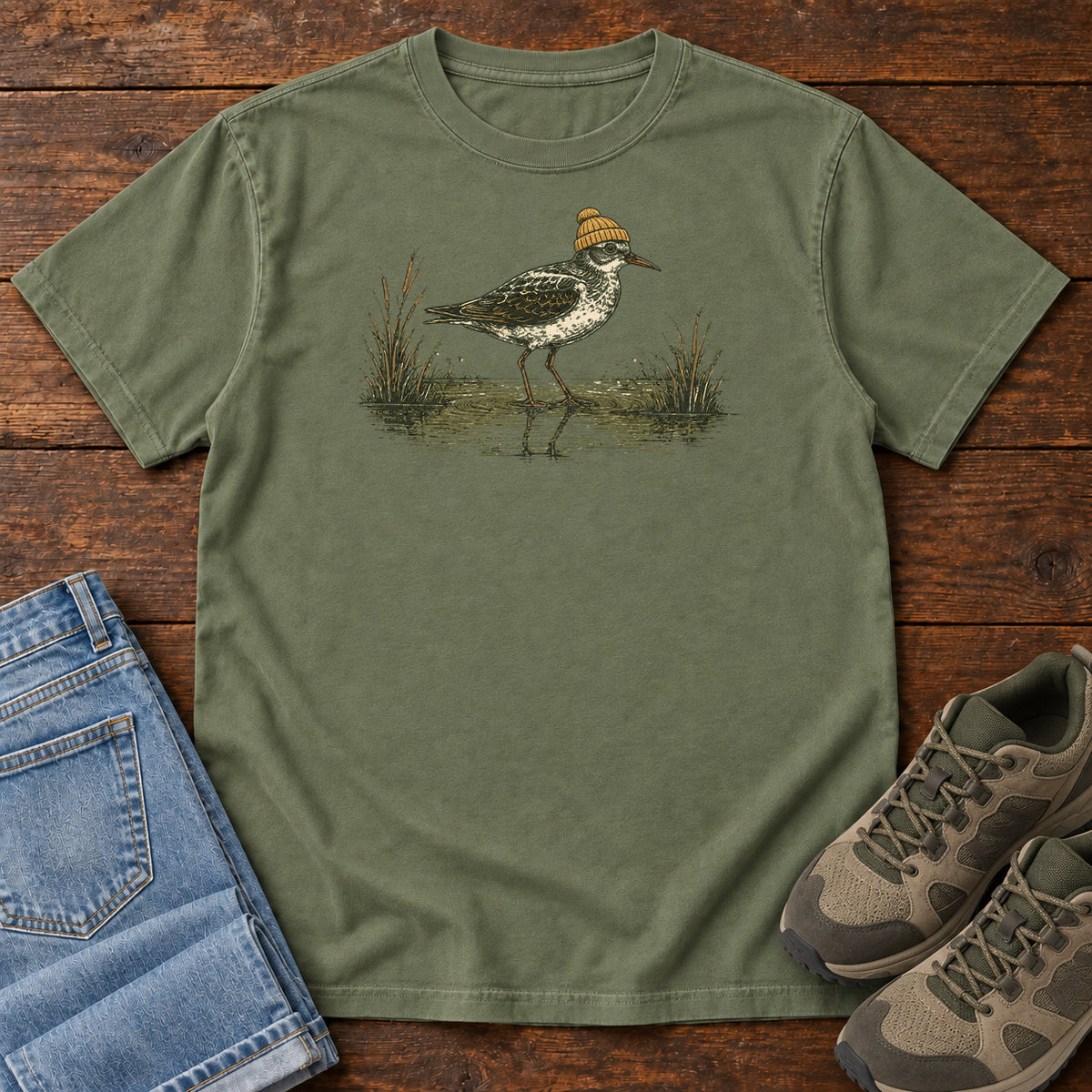 Plover at the Waterline T-shirt in Moss